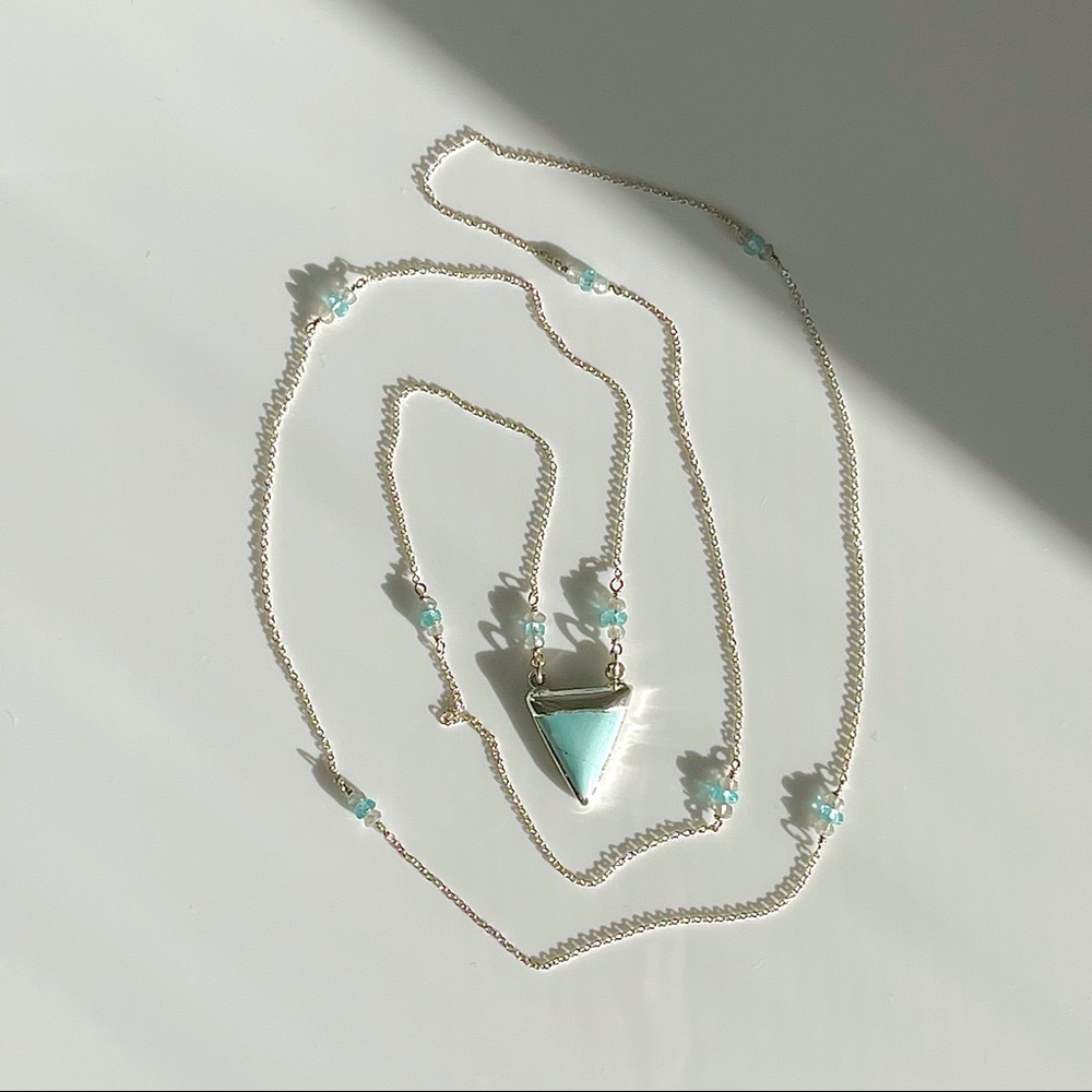 Long Turquoise Silver Pendant Necklace